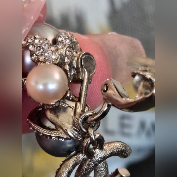 Chanel 2013 Spring Palladium Multicolor Strass and Faux Pearl Drop CC Earrings - Picture 9 of 12